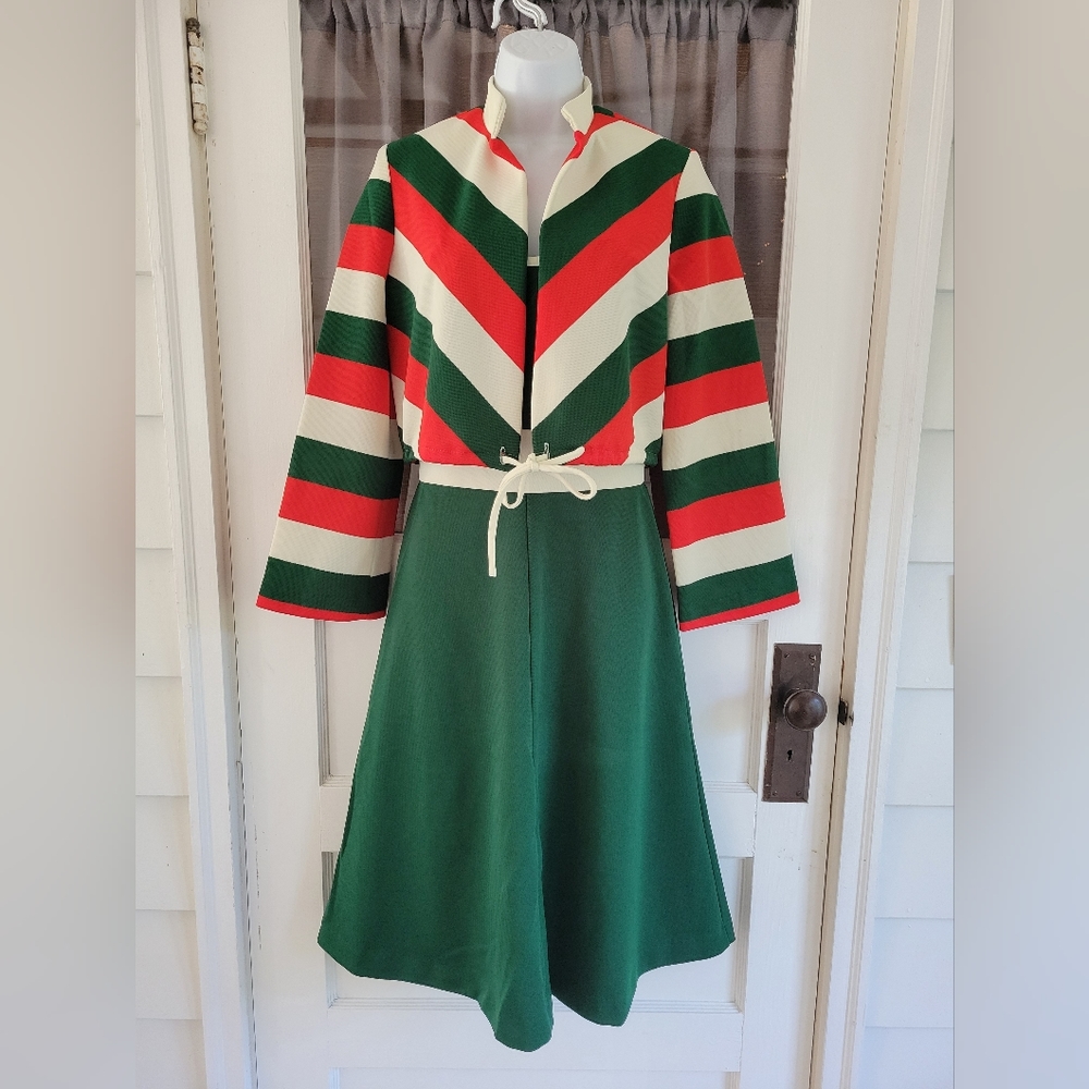 Jerell of Texas vintage polyester dress with jacket 60s 70s Christmas